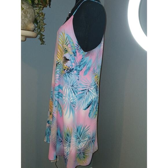 Caramella Dress Womens Medium Pink Teal Palm Leaf Print Sleeveless Halter Neck - Picture 5 of 7